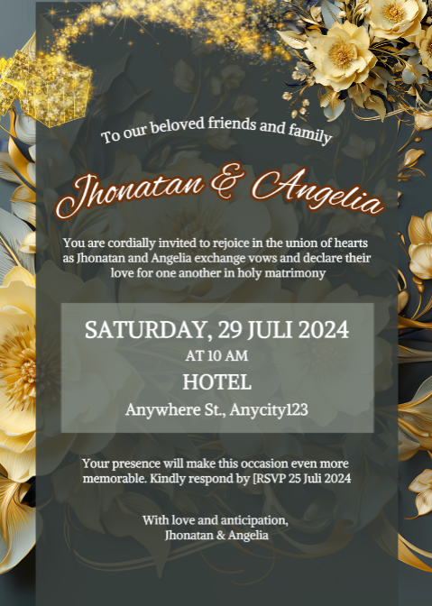 Invitation - Wedding Invitation Gold Flower