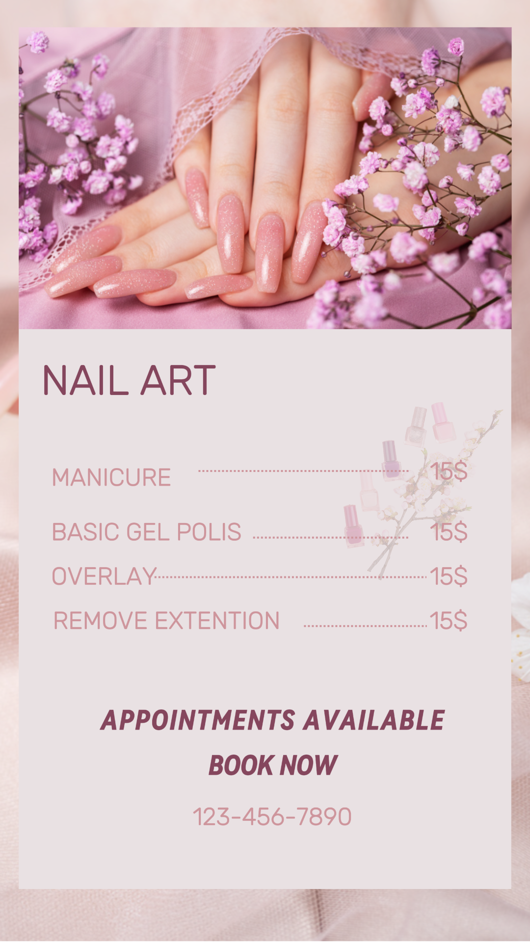 LISTA DE PREÇOS NAIL ART INSTAGRAM STORY ROXO MINIMALISTA