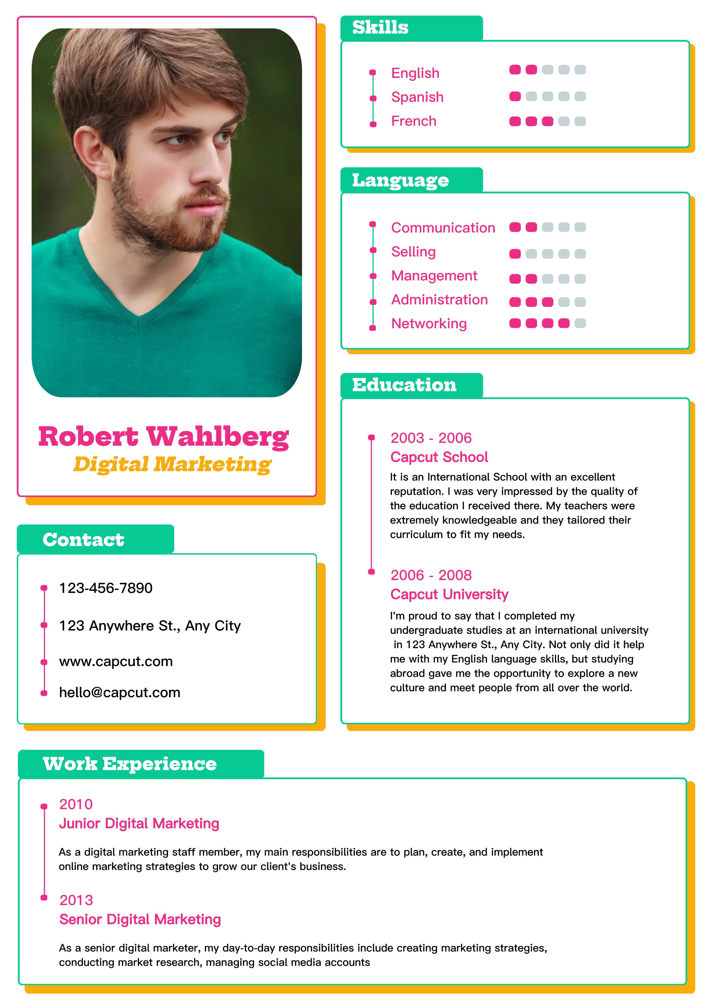 CV d'affaires Marketing numérique Style rétro