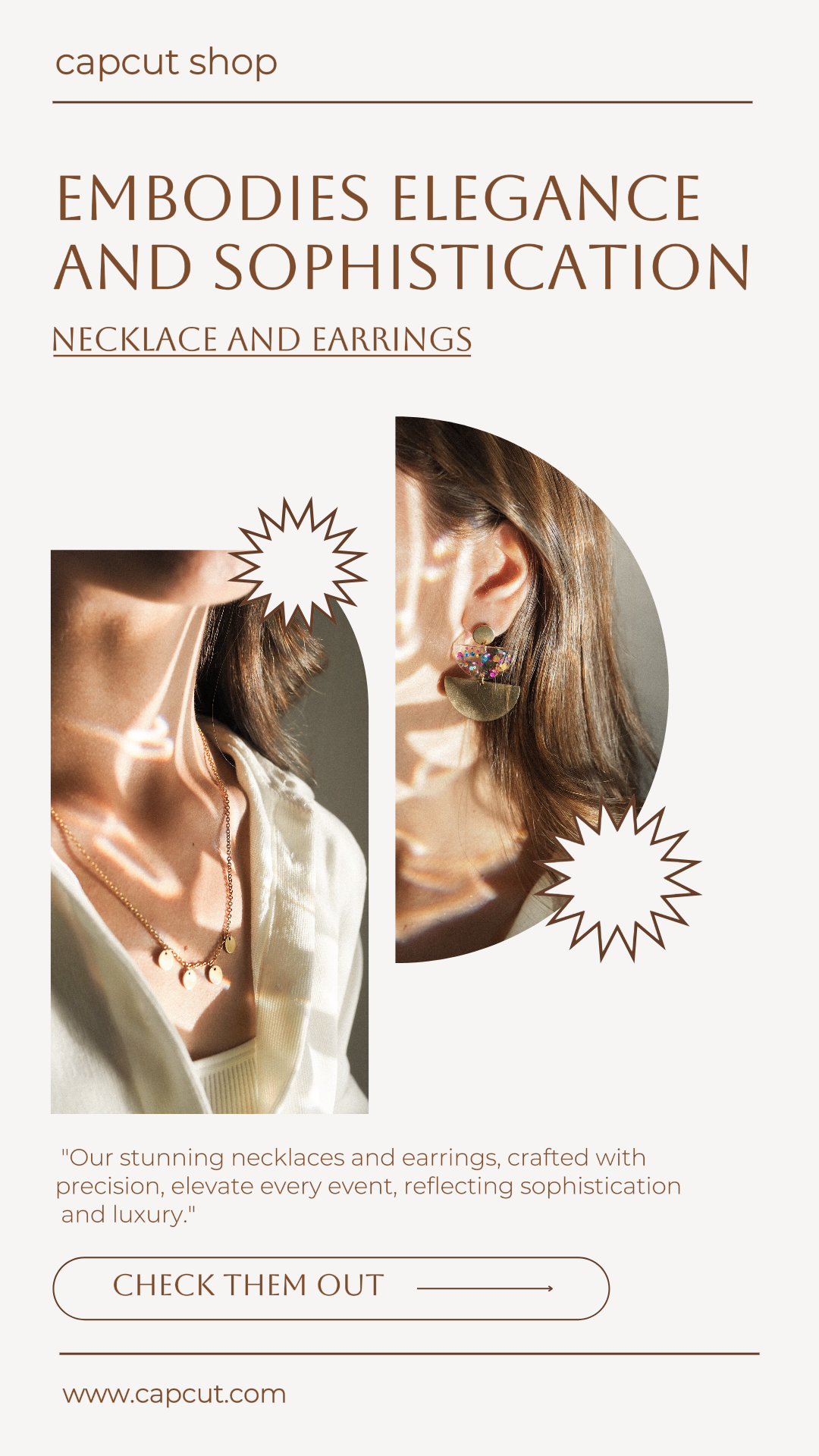 Marketing Bijoux Affichage Produit Instagram Story Collier et boucles d'oreilles marron