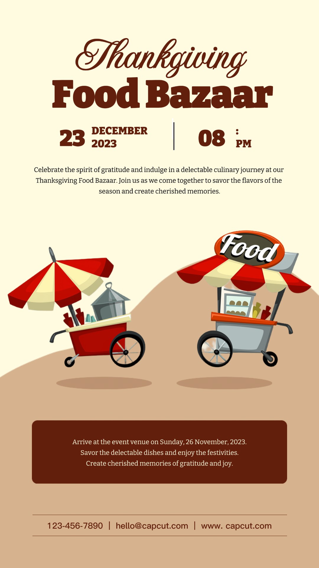 História do Instagram do Bazar de Alimentos de Ação de Graças