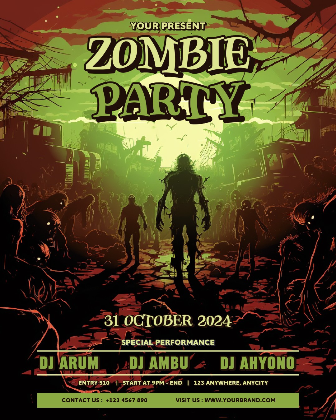 Invitación a la fiesta de zombis al atardecer para publicación de Instagram