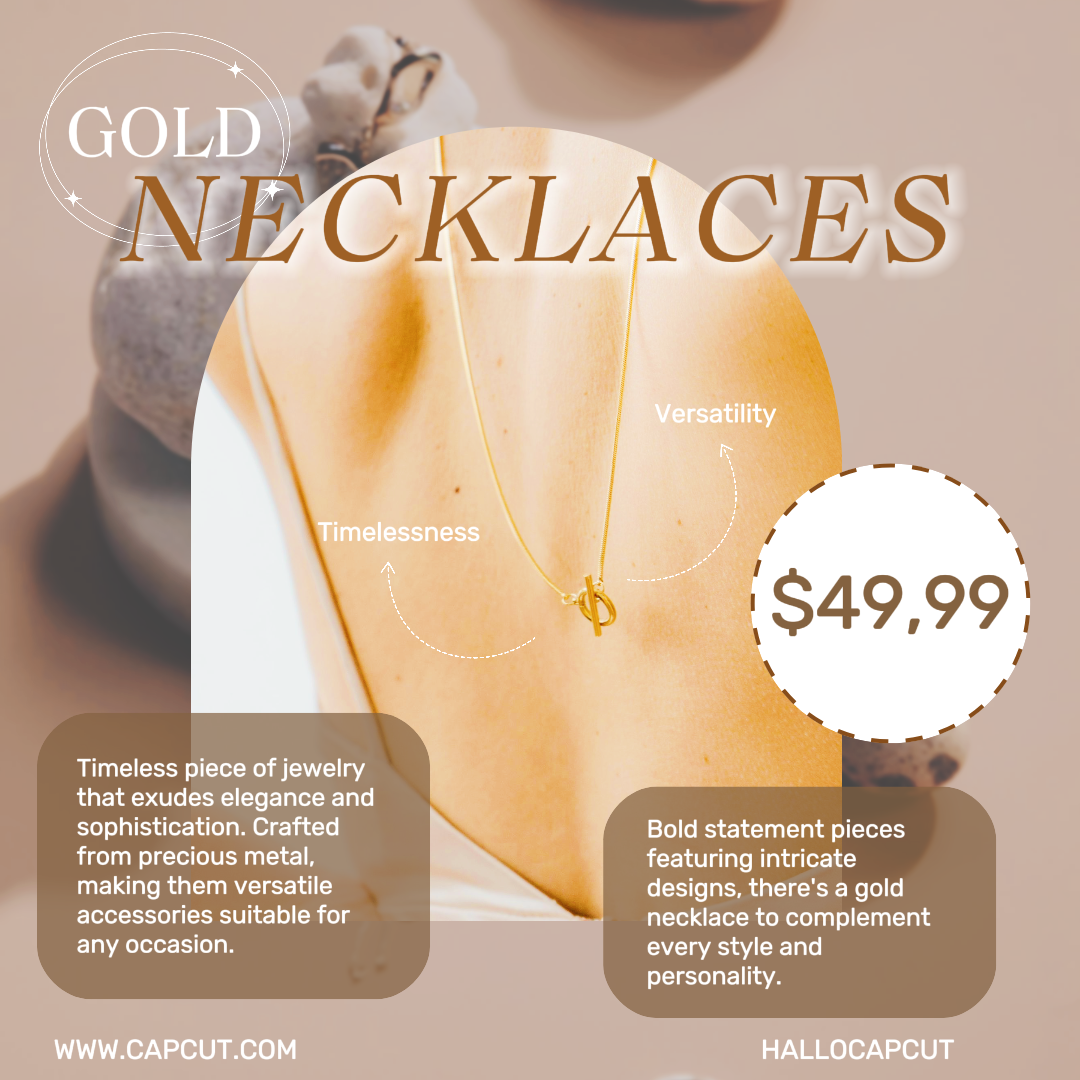 Jewelry and Accessories Marketing Poster Gold Necklaces Product Display Instagram Post
