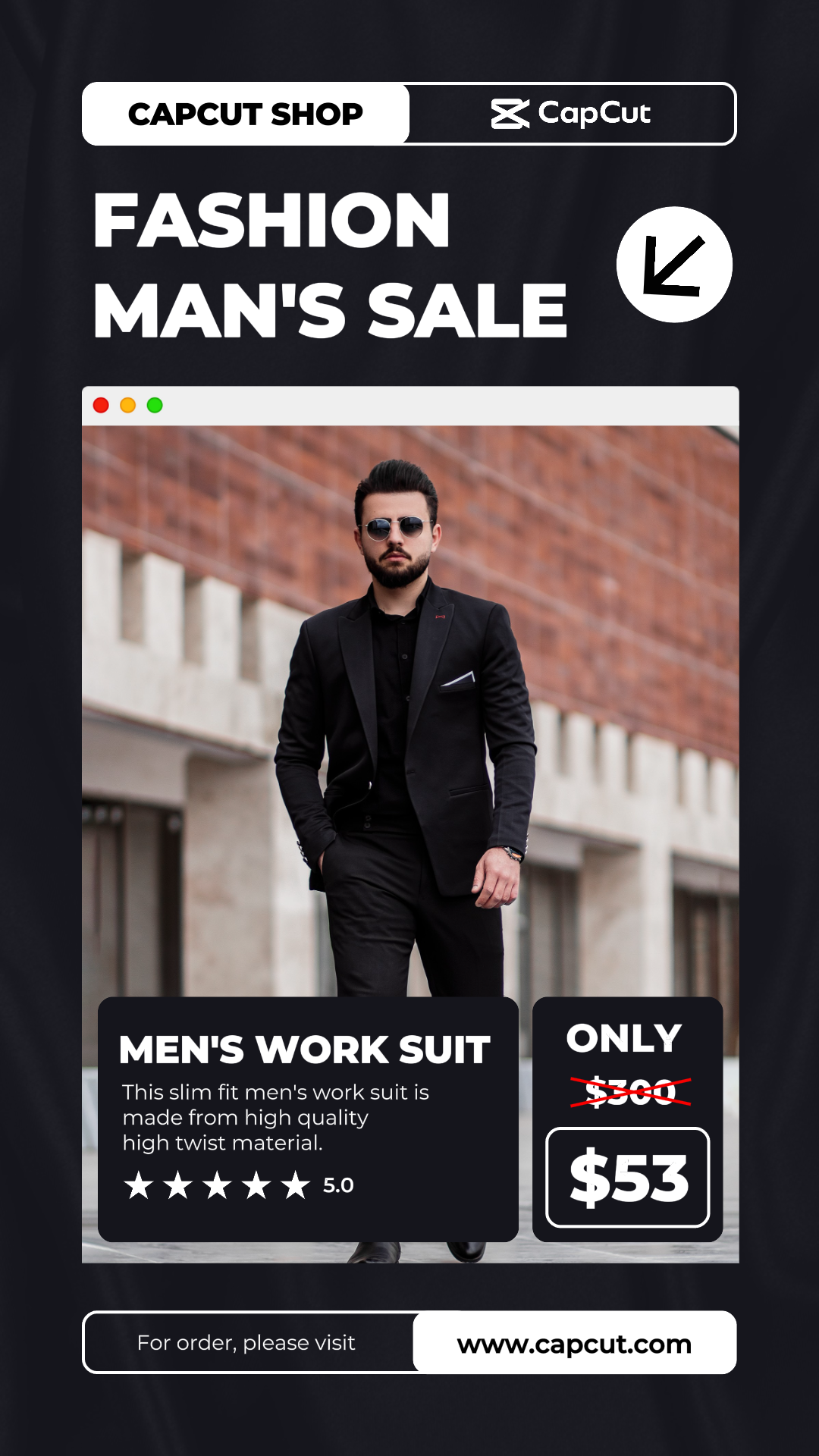 Moda Hombre Venta Traje de trabajo Promoción de la industria de la moda Historia de Instagram