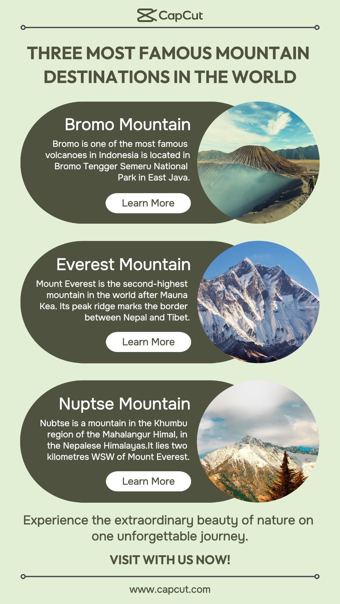 Pantalla de productos de destino de montaña Instagram