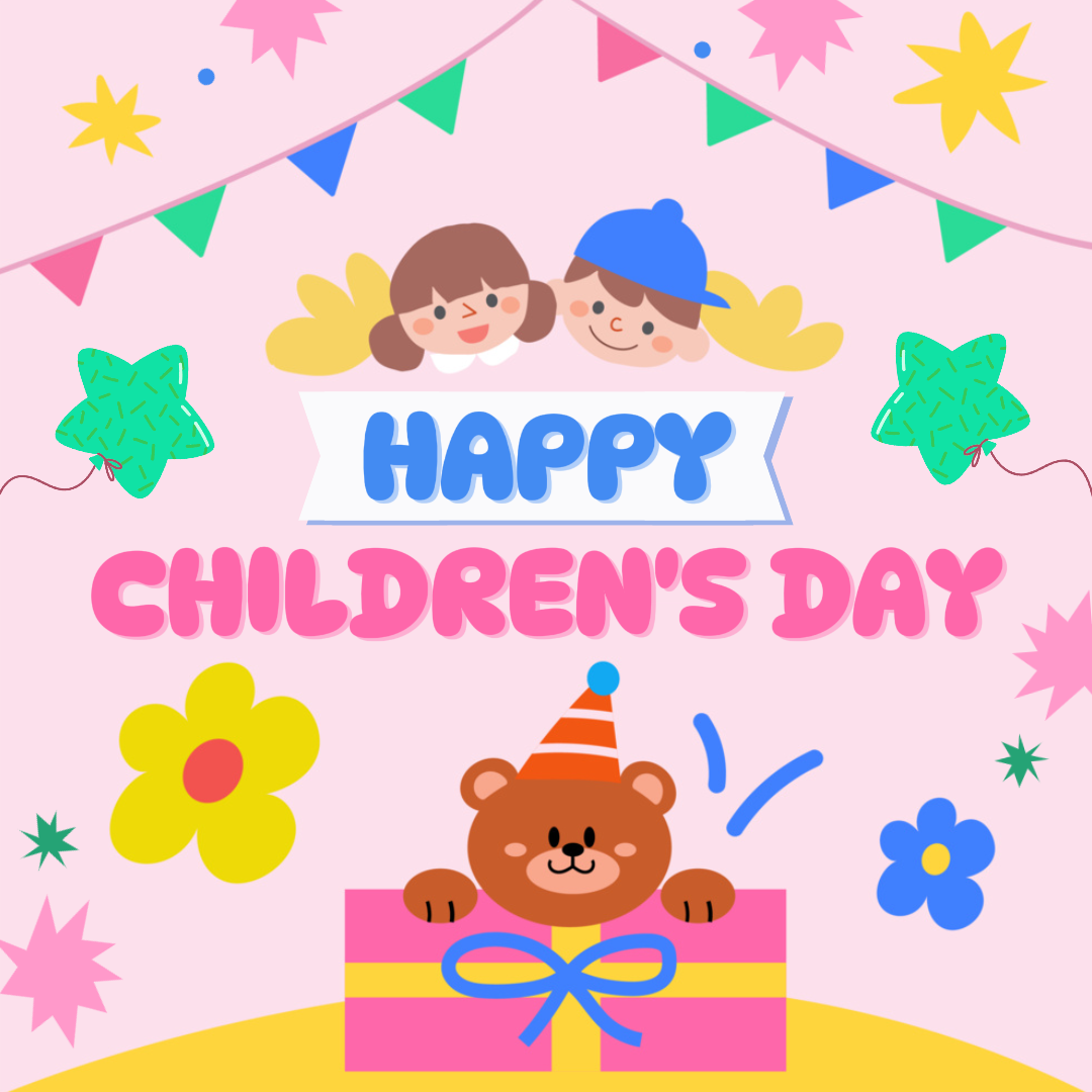 Kindertag Kreatives Poster Gruß Instagram Post Rosa Farbe Cartoon