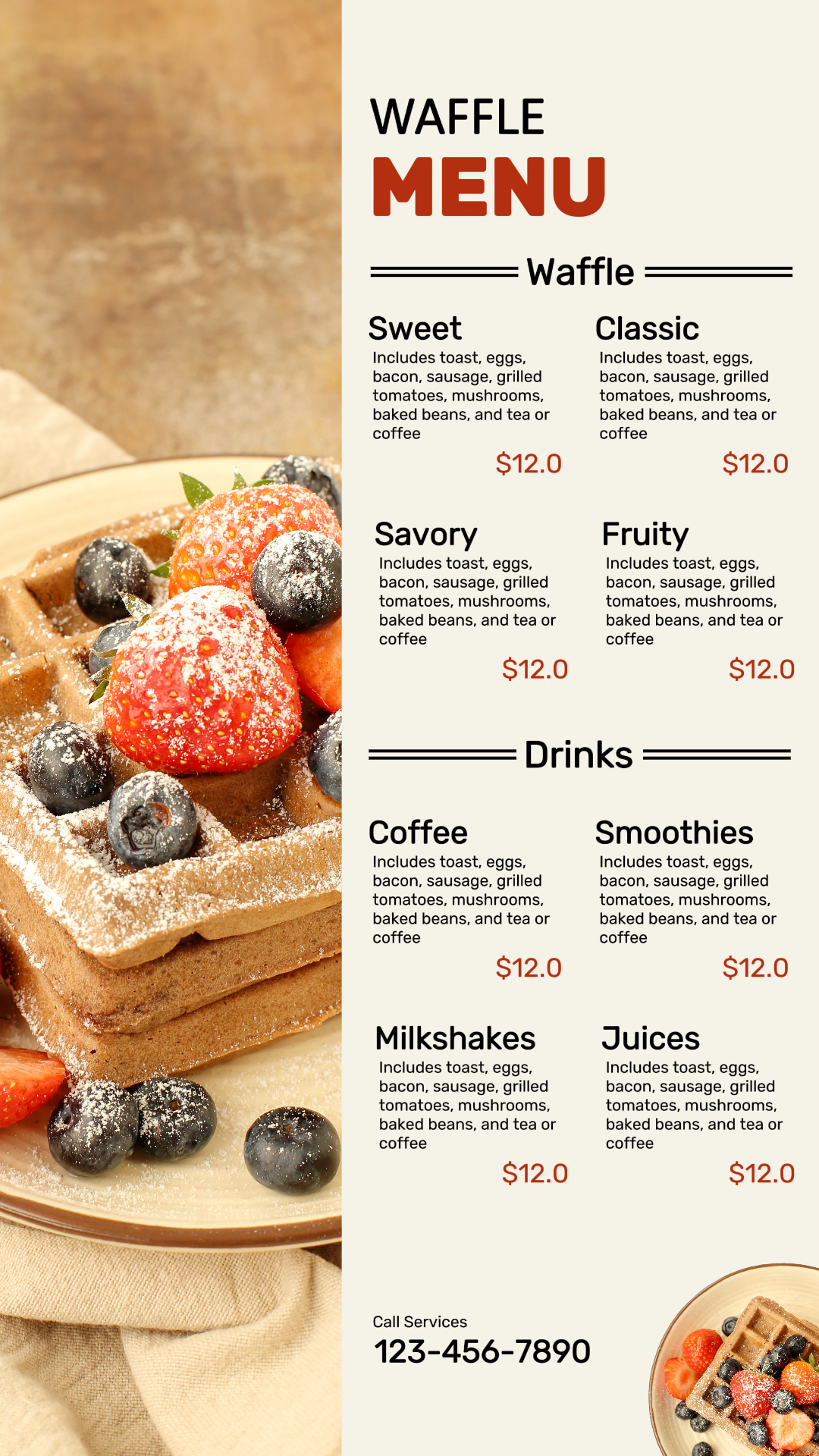 Speise- und Getränkewaffel-Menü