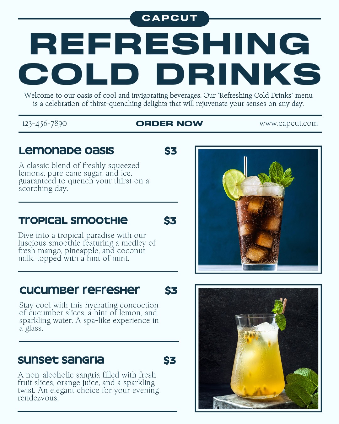 Beverage Mocktail Menu Display Instagram Post
