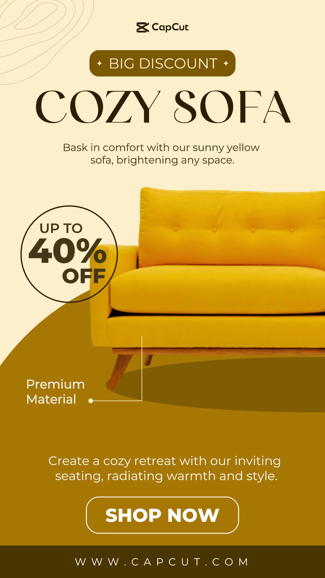 Household - Marketing Poster Instagram Story Big Discount Cozy Sofa Yellow