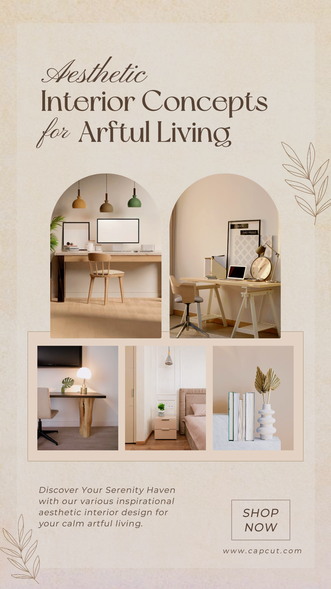 Möbel und Haushalt Marketing Poster Instagram Story Pastell Braun Beige Minimalistisch Elegant