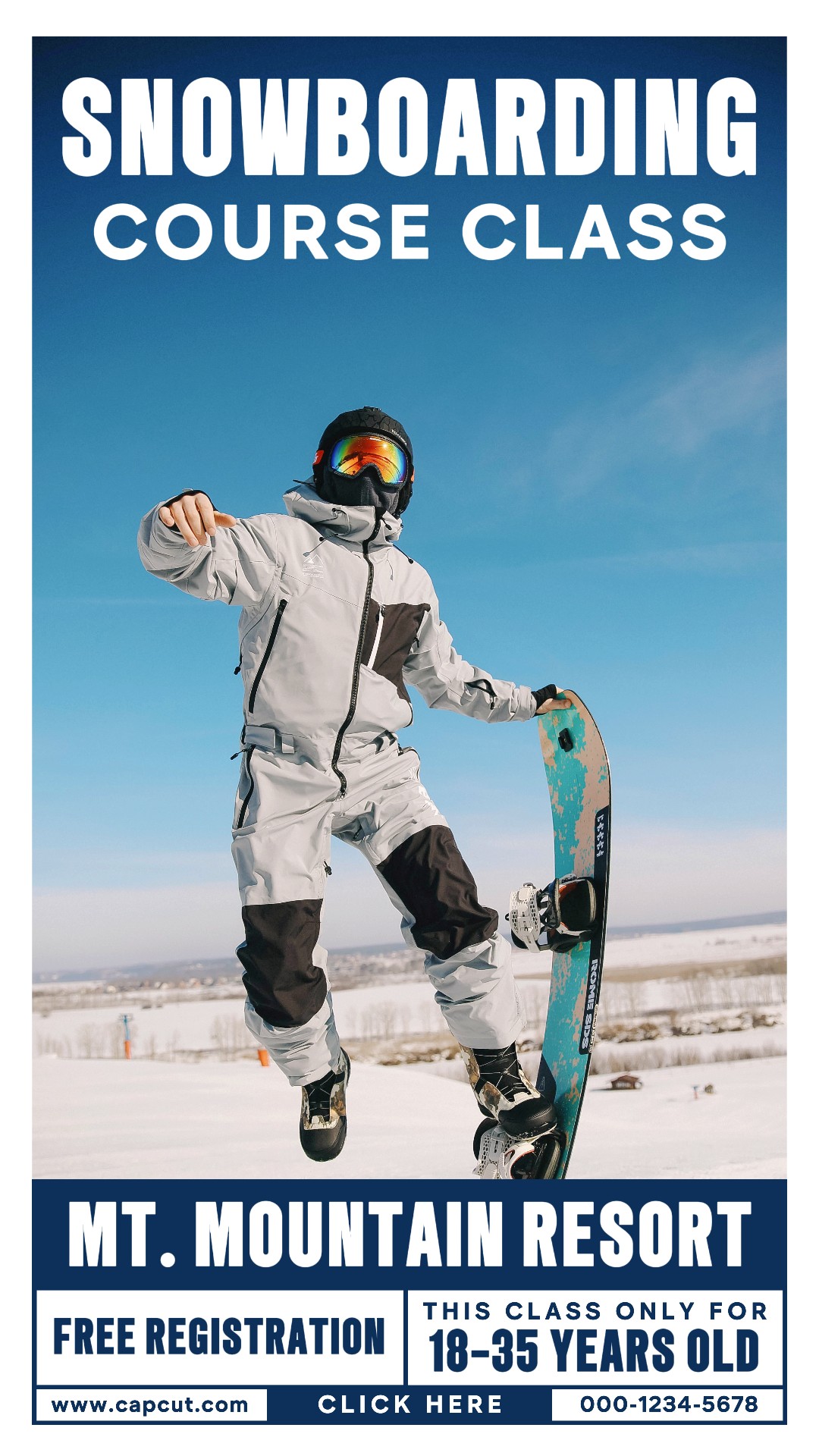 Introdução à aula de snowboard para postagem no instagram