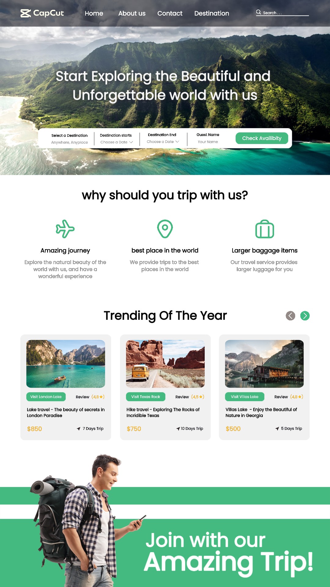 Page de promotion de voyage incroyable