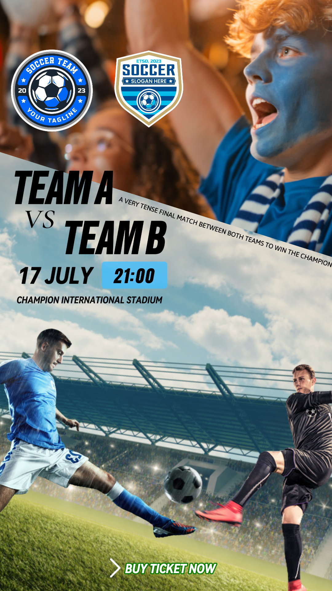  Match de football Instagram Post Bleu Vert  