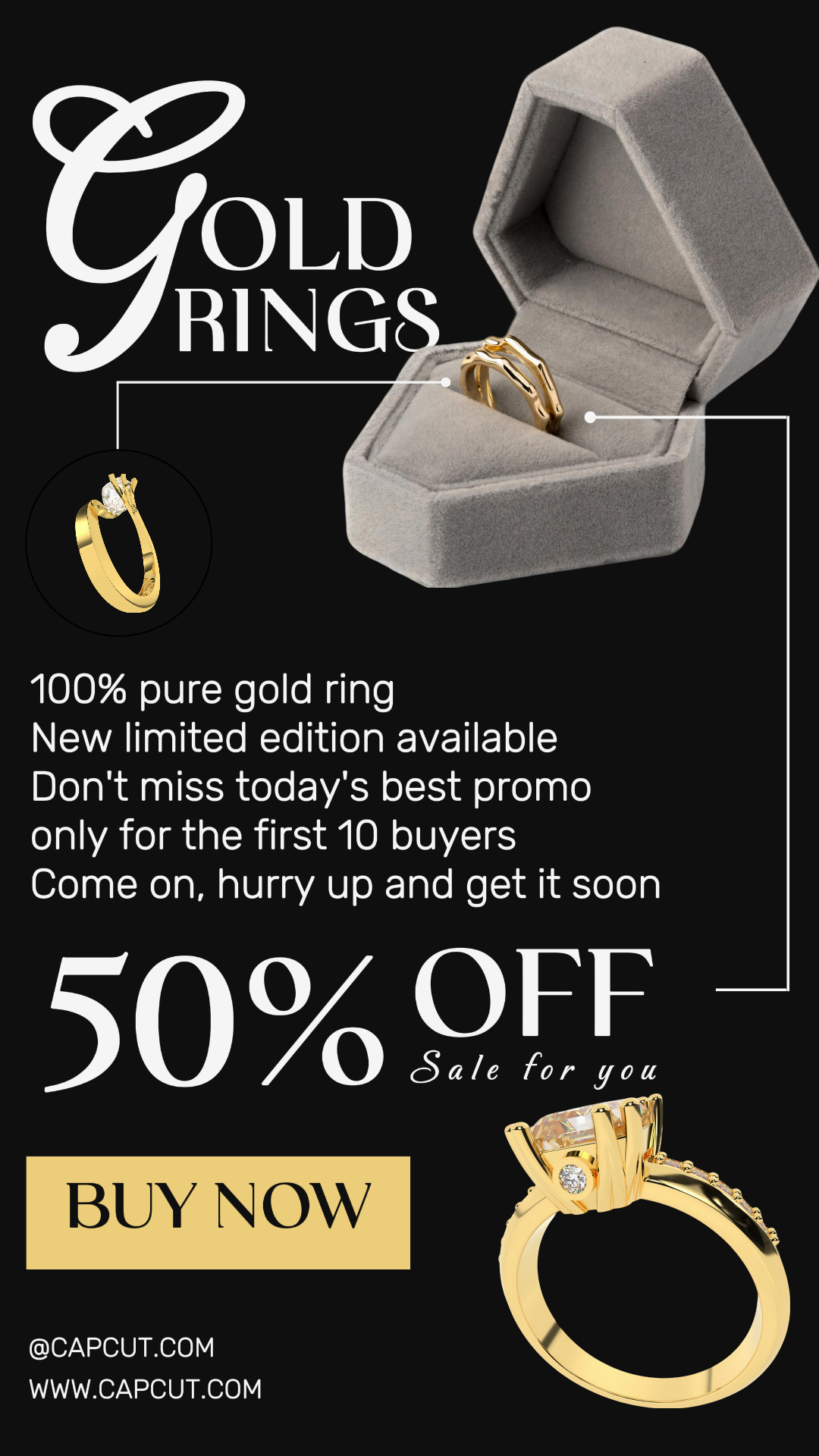 Jewelry And Accesories Marketing Poster Gold Rings Sale Instagram Story Minimalist