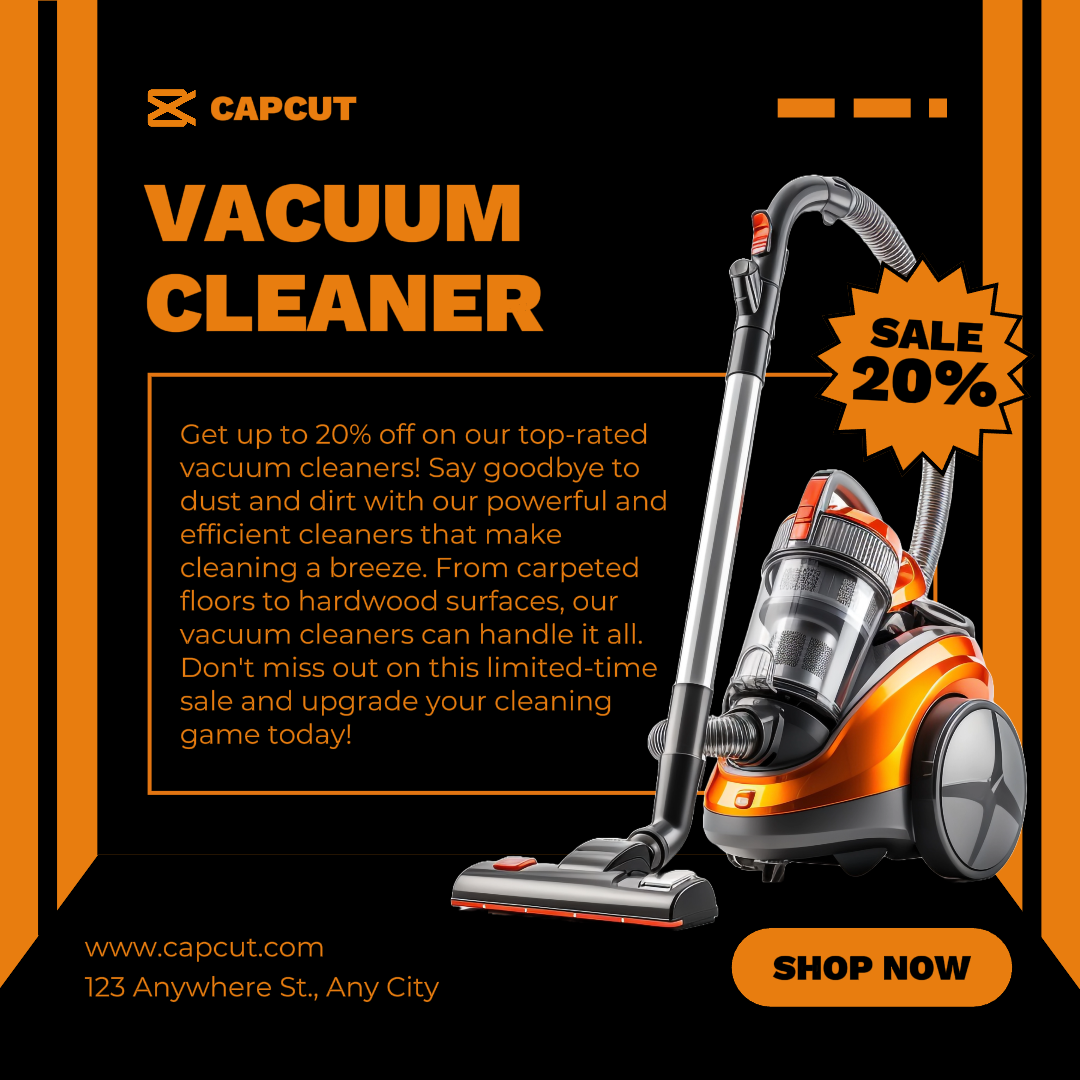 Venda de Aspirador Eletrônico Instagram Post Laranja Preto Forma De Linha