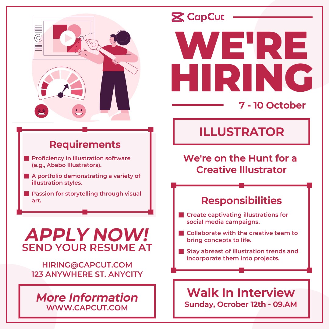 Hiring Graphic Illustrator Promotion Social Media Flat Minimalist Modern