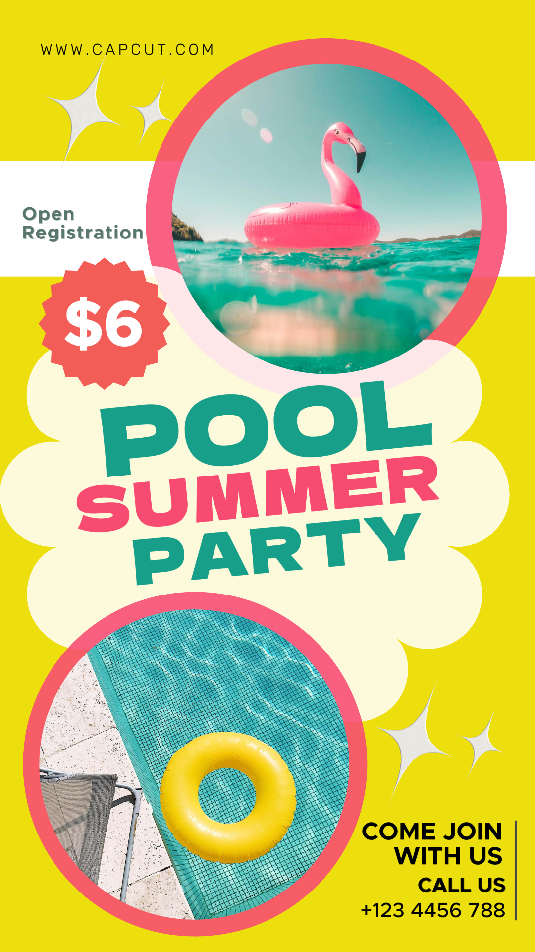 Sports and Match Swimming Pool Party Creative Poster Tiktok Post Yellow, Pink and Blue