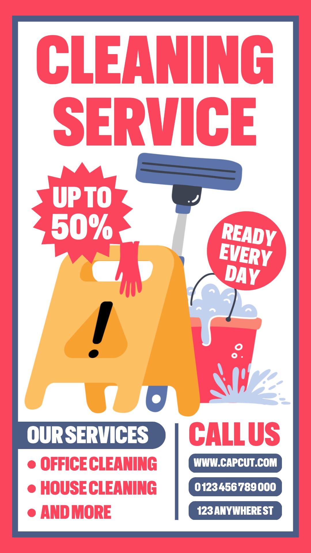 Promotion du service de nettoyage Instagram Story Red Blue Flat Modern