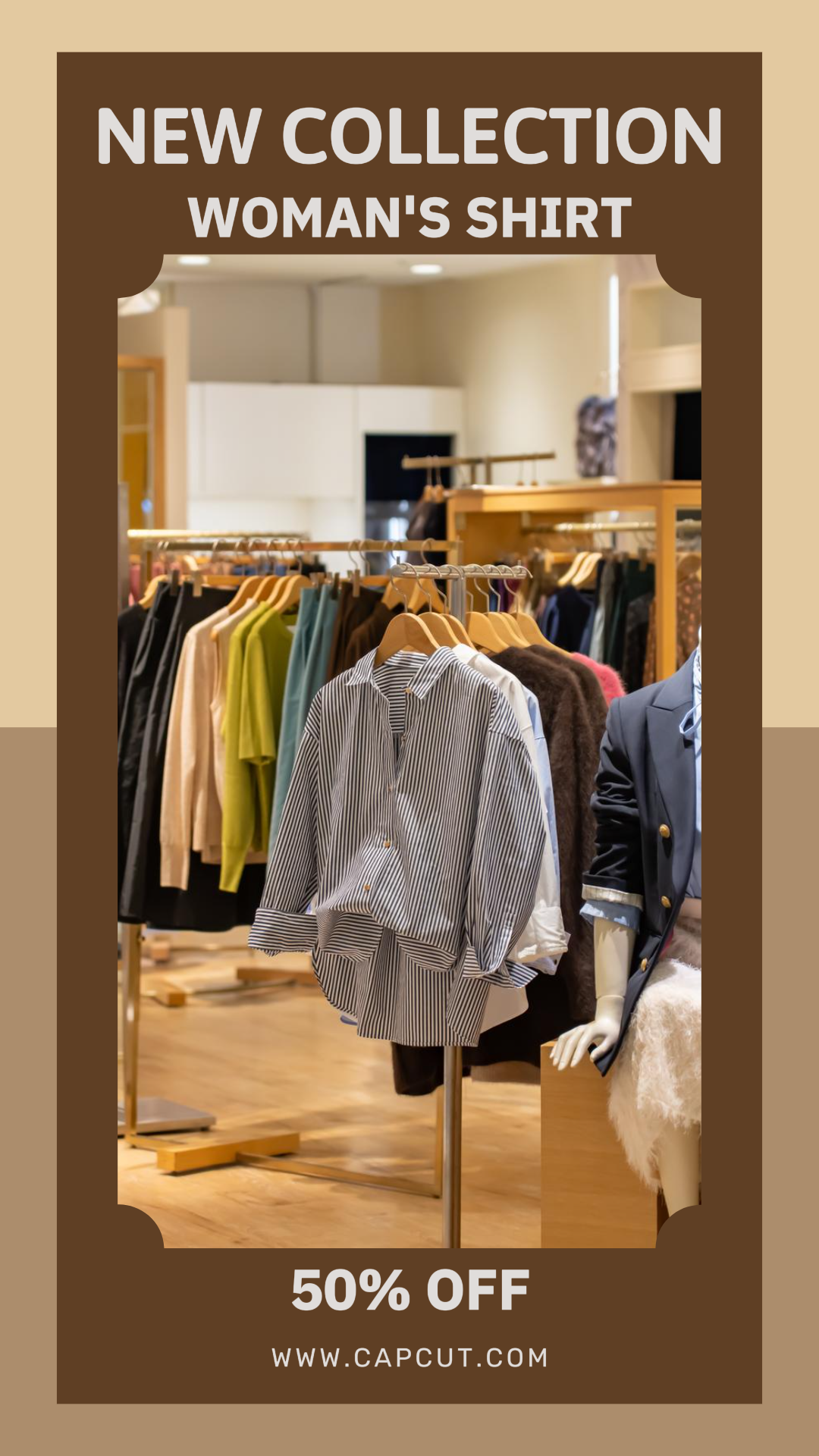 Clothing and shoes marketing poster instagram story dark brown