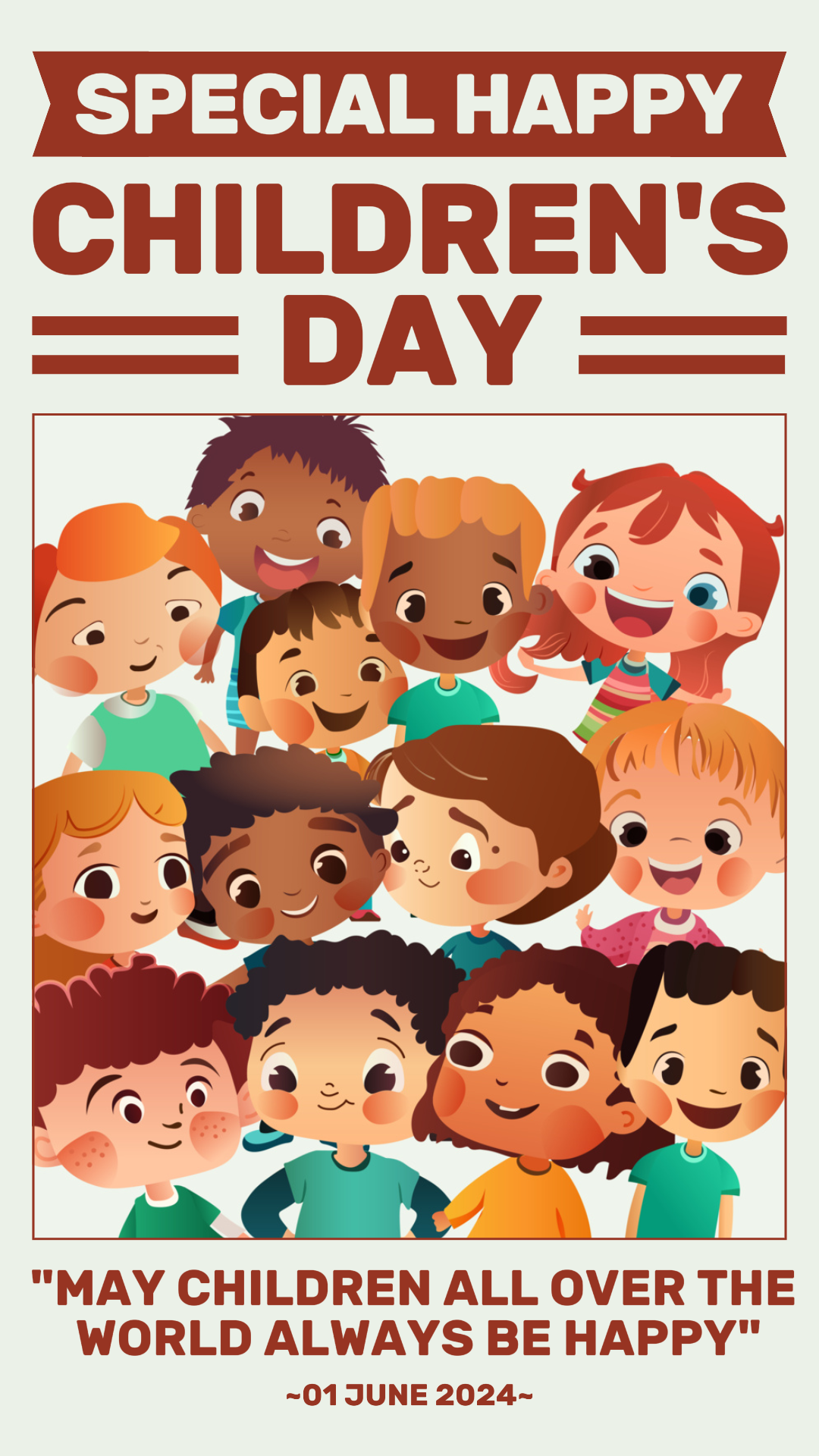 Kindertag Kreative Poster Gruß TikTok Creme Braun Grün Farbe Cartoon