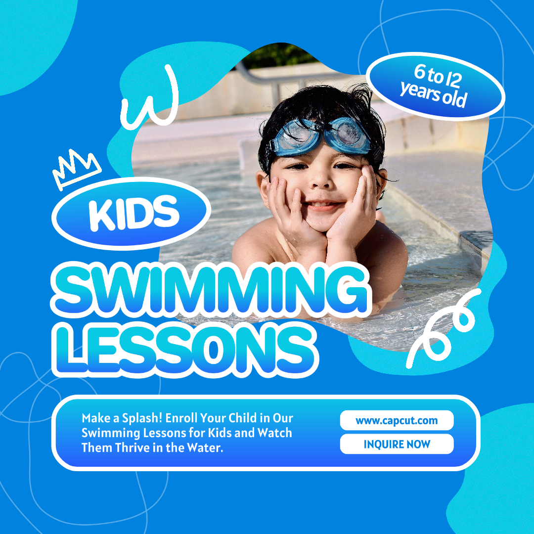 Sport und Match Marketing Poster Instagram Post Schwimmunterricht Blau Gradient Eye Catching Style