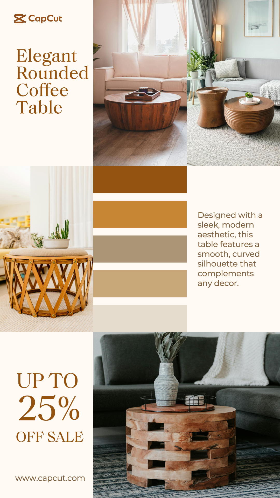 Minimalist Collage - Marketing Poster Household Discount Rounded Coffee Table Instagram Story Brown