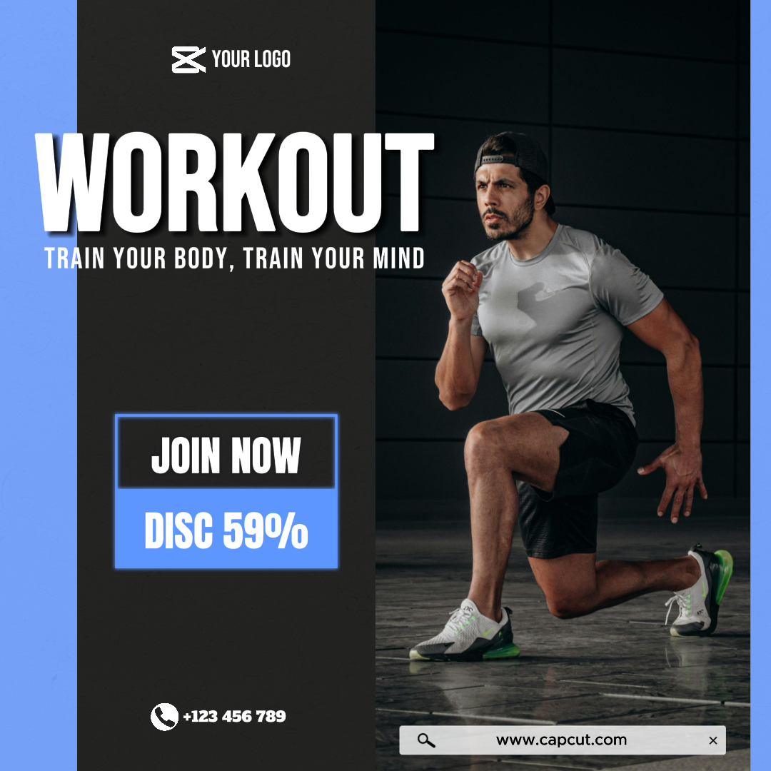 Entraînement et fitness Entraînez votre corps Instagram Post Minimaliste noir et bleu