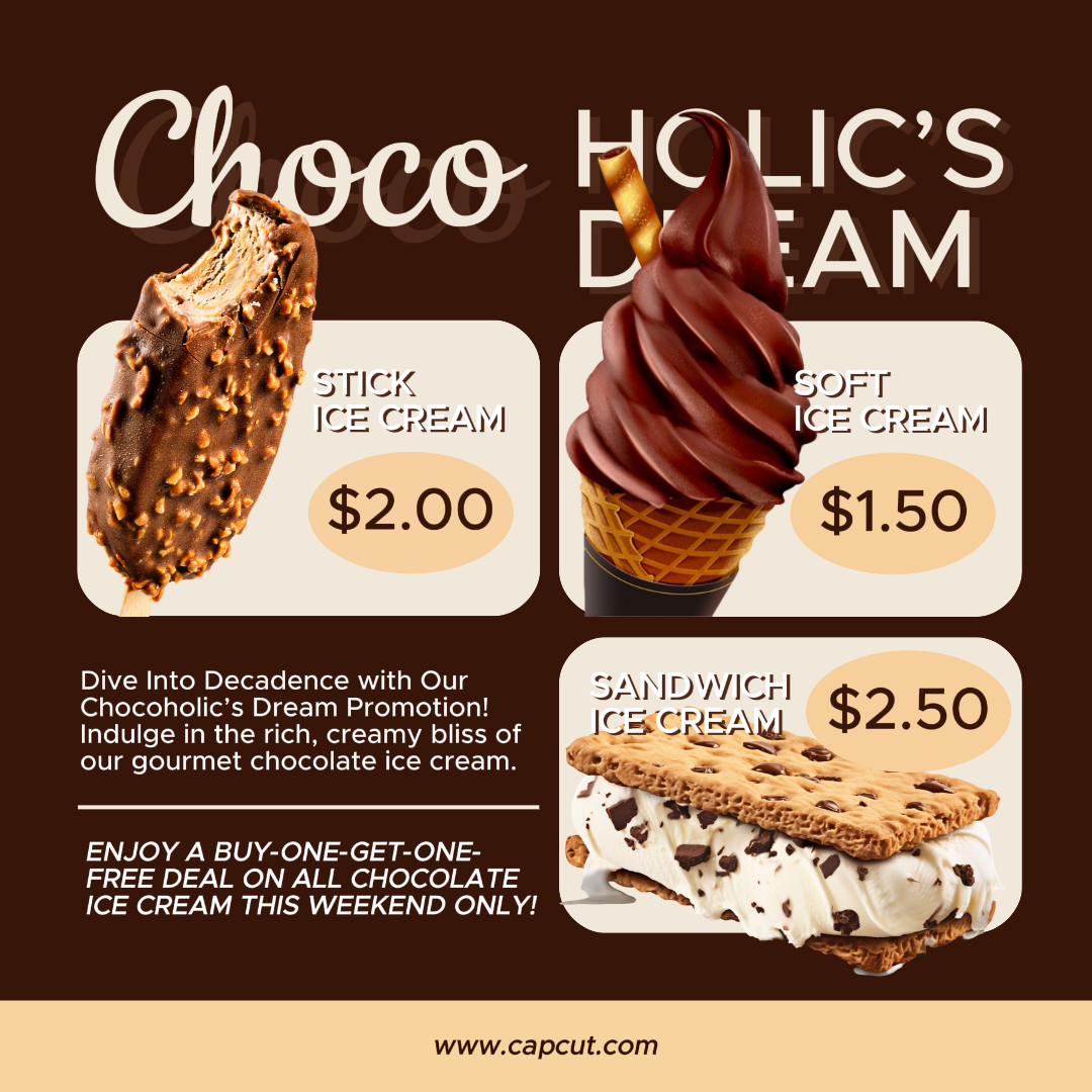 Foods and Beverages Marketing Poster  Promotion Ice Cream Chocolate Instagram Post