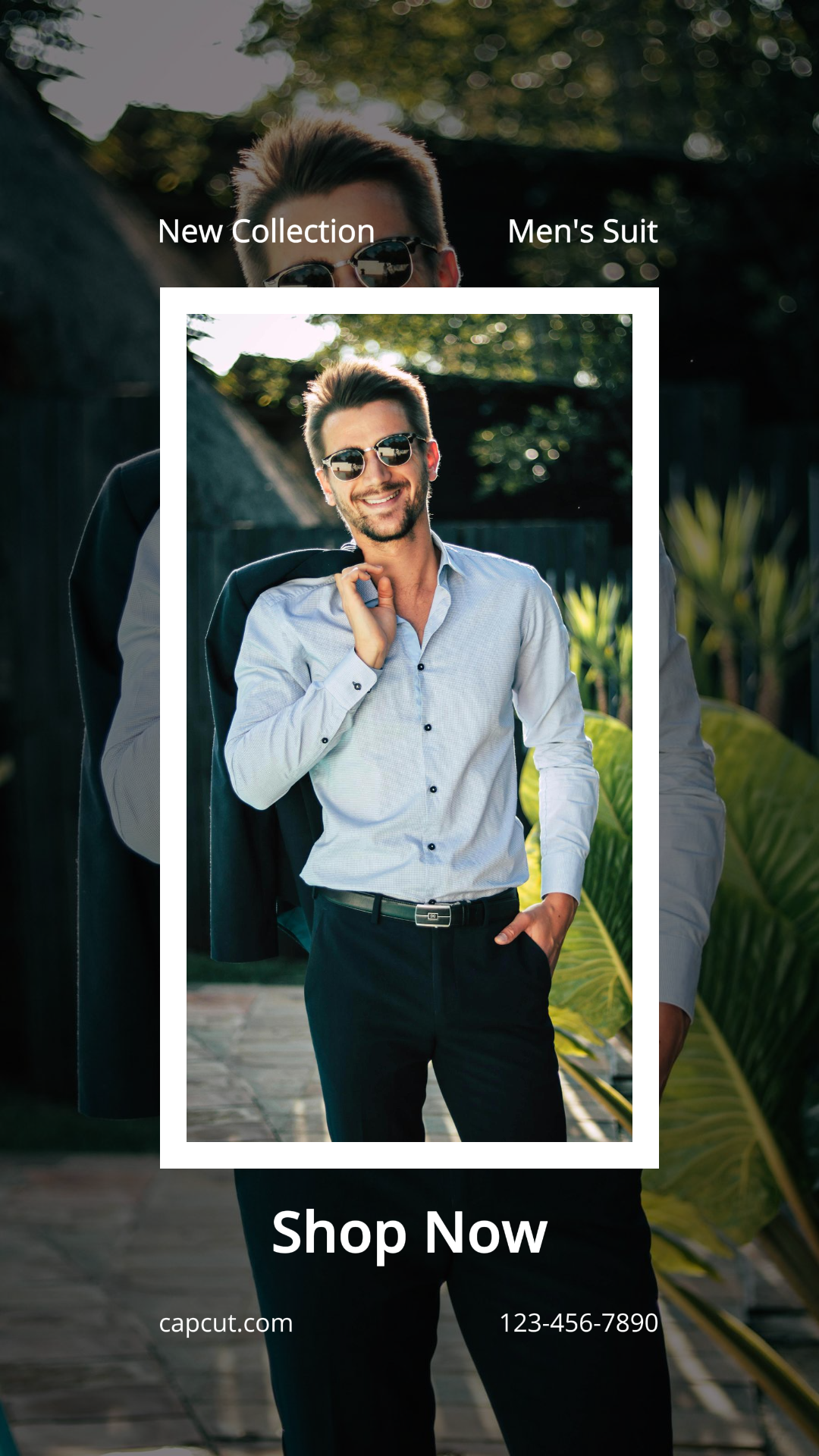 Cartel de marketing de ropa y zapatos traje de hombre azul