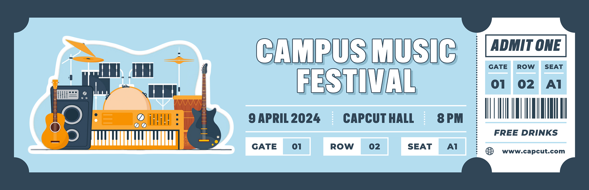 Boleto de entretenimiento para comercio electrónico Festival de música en el campus Estilo de diseño plano