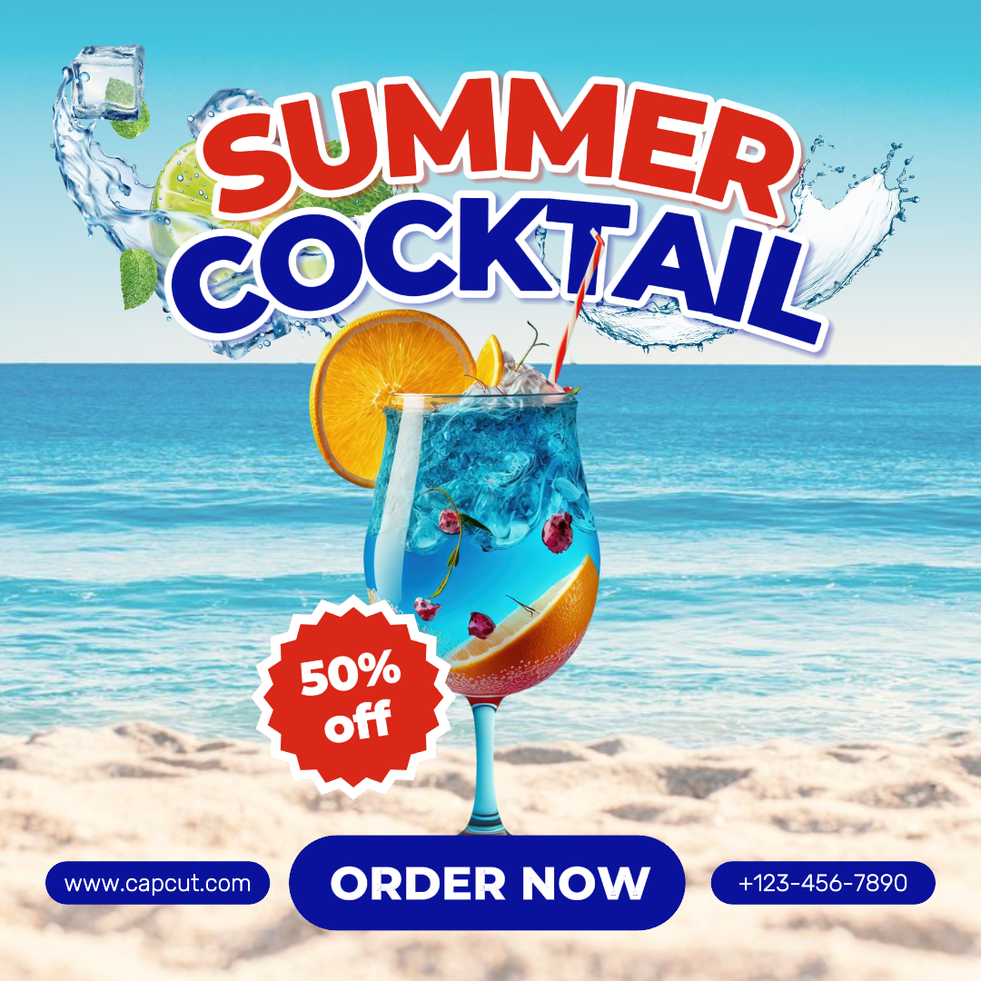 Alimentos y bebidas - Cartel de marketing Instagram Post Summer Cocktail Discount Poster