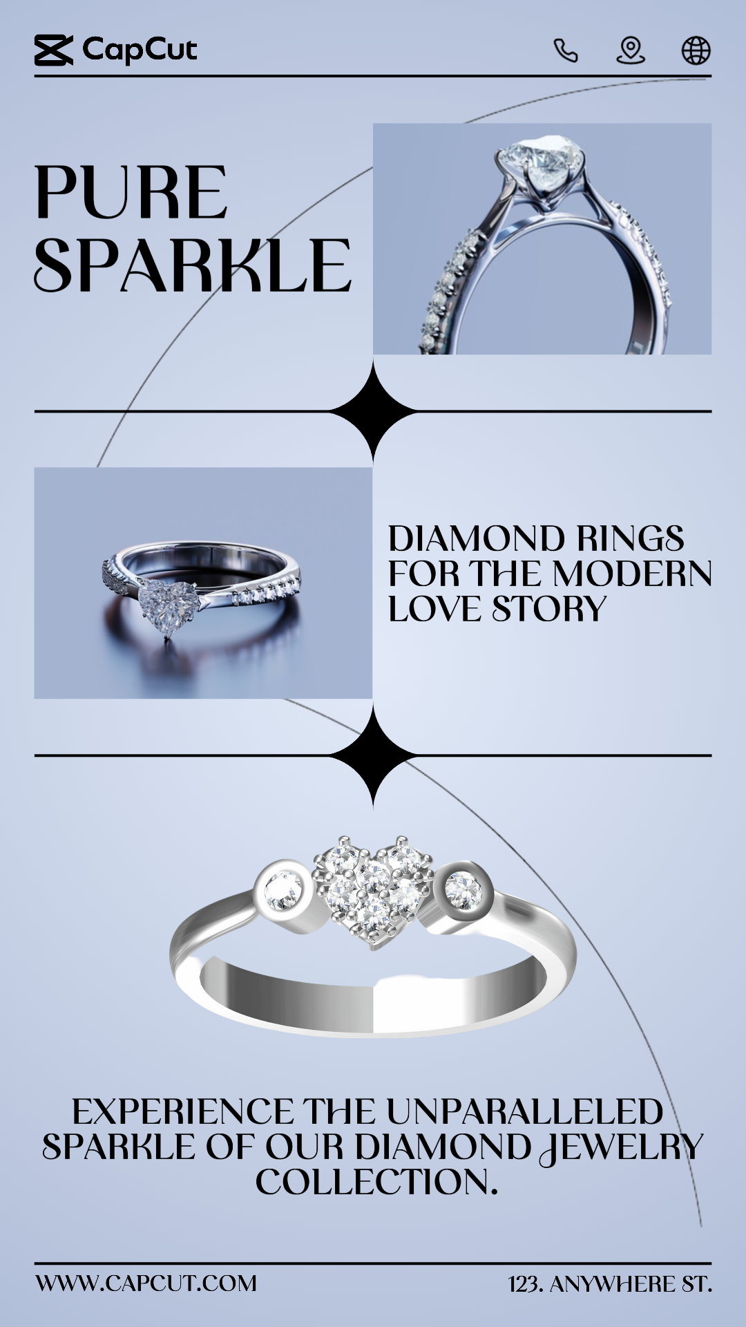 Jóias e Acessórios - Exibição de Produtos Jóias Diamond Rings Collection Social Media Story
