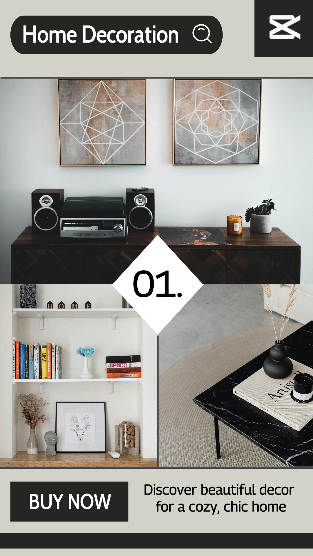 Minimalistisches Collage Marketing Poster Instagram Story Haushalt Schwarz und Grau