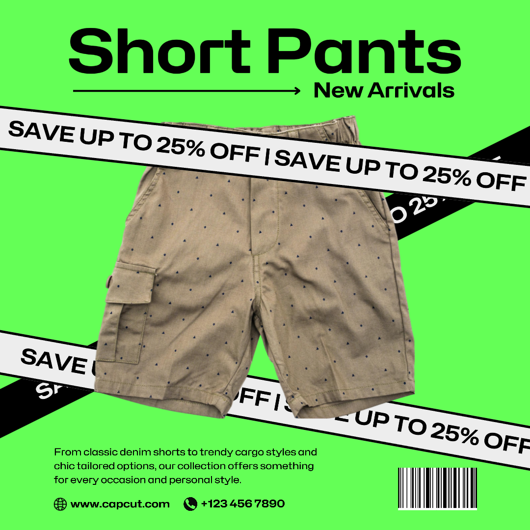 Cartel de marketing de ropa Pantalones cortos Promoción de recién llegados Publicación de Instagram