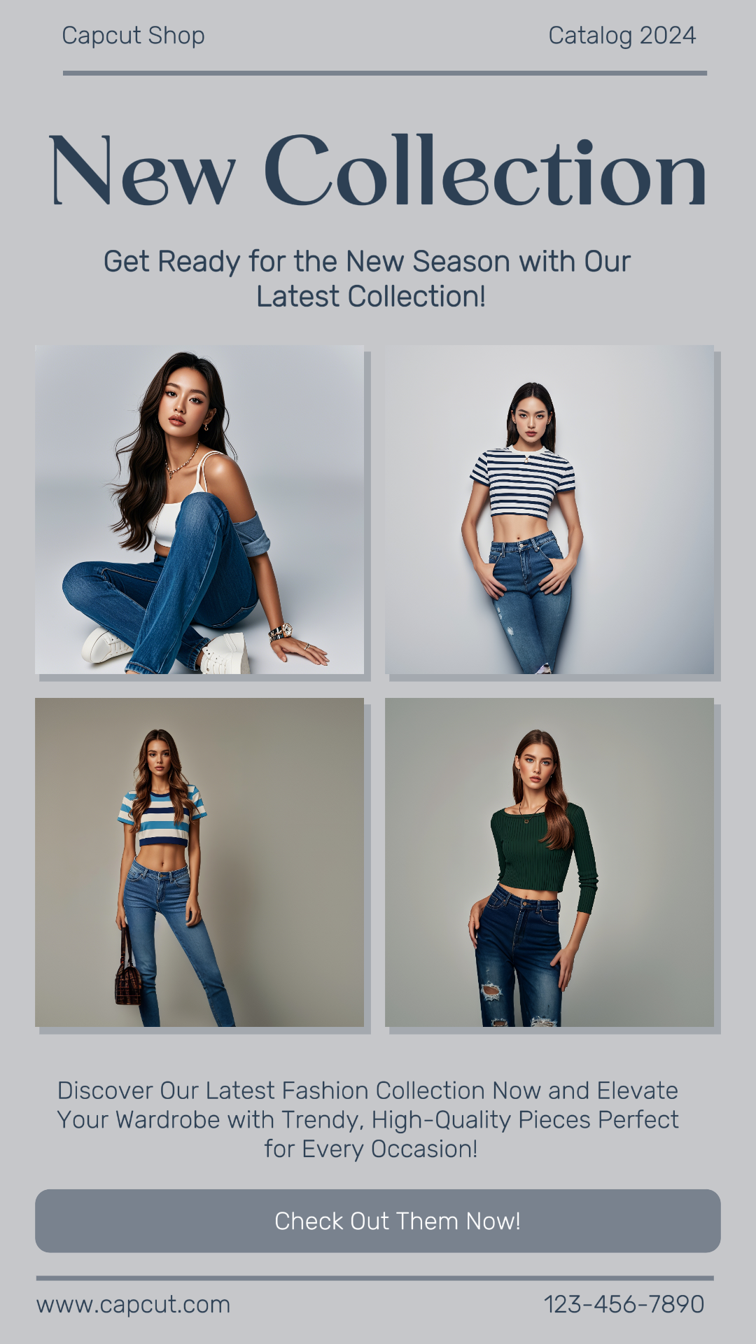 의류와 신발 마케팅 포스터 새로운 컬렉션 청바지 인스타그램 스토리