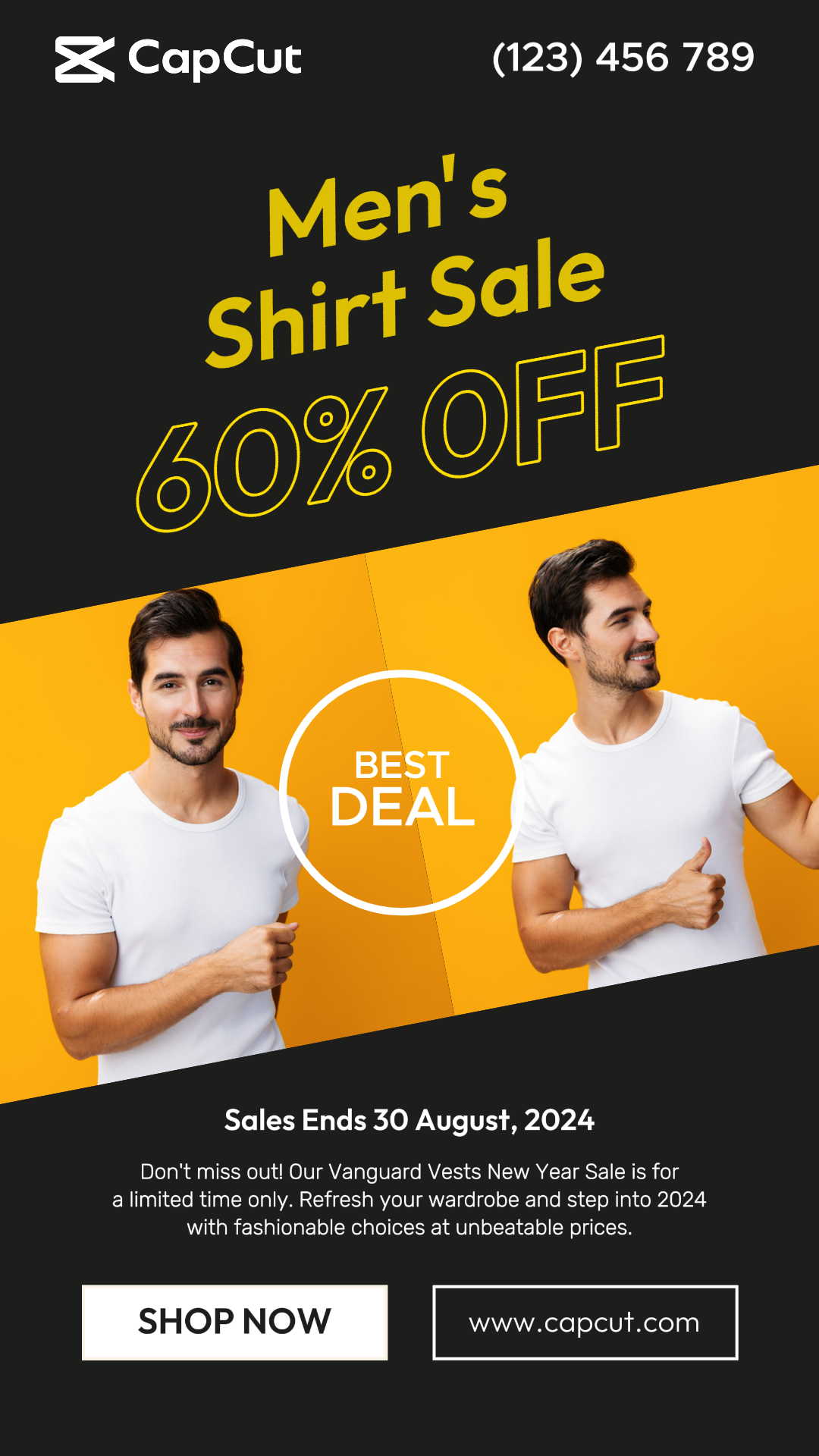 Venta de Camisa para Hombre Instagram Story Negro y Amarillo Minimalista