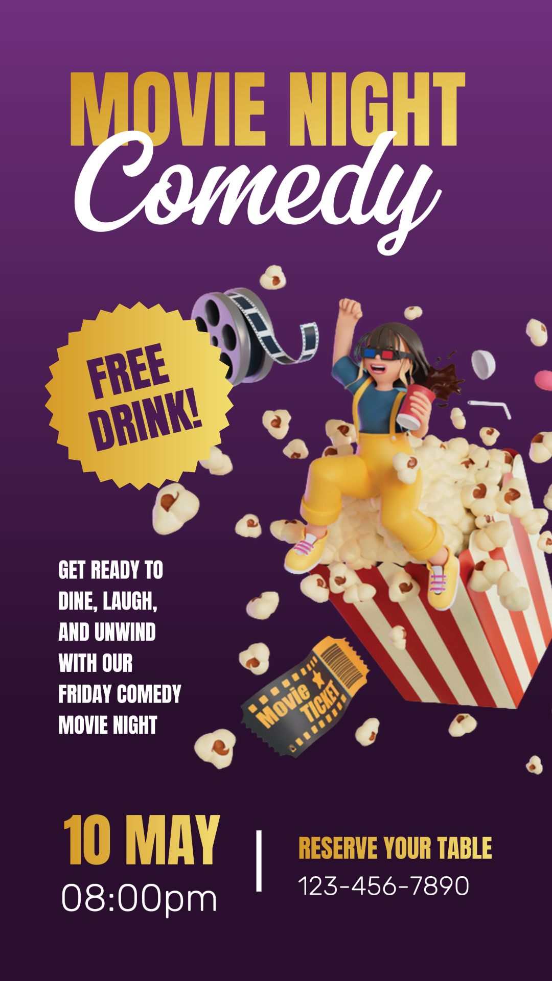 Cartel De Marketing De Entretenimiento Promoción De Evento De Noche De Película Estilo De Ilustración Historia De Instagram