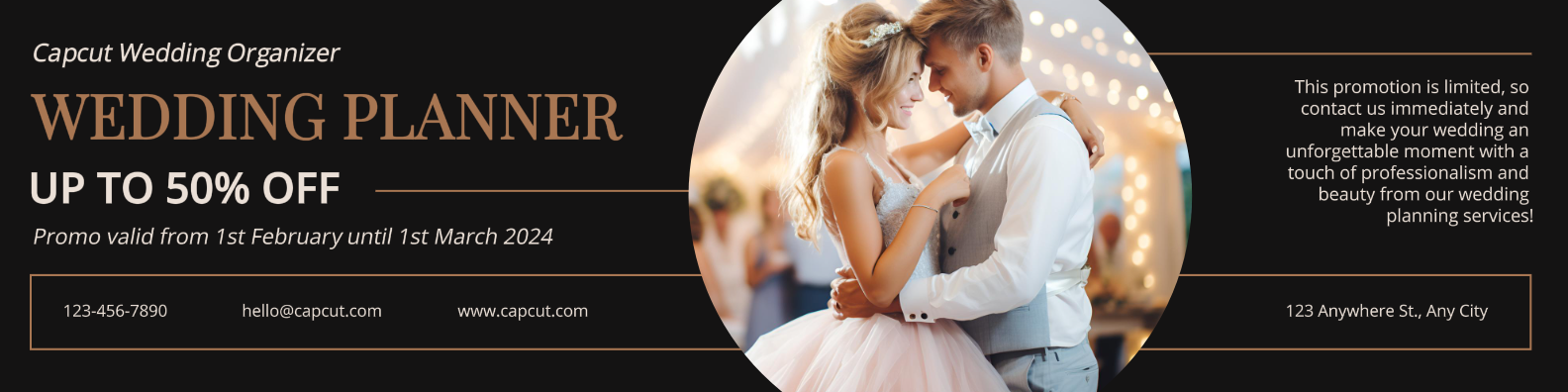 Planificador de bodas Banner de LinkedIn Marrón Minimalista