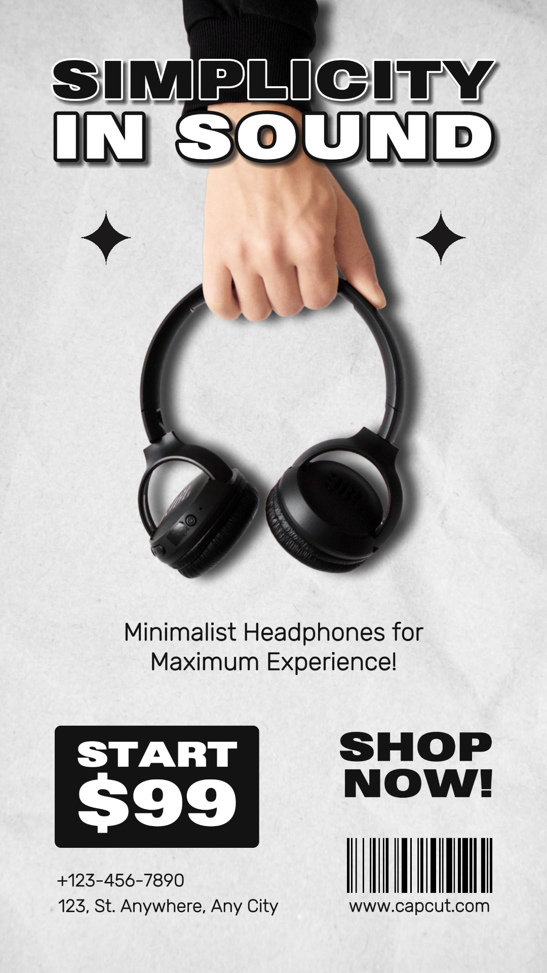 Simplicidad electrónica en la promoción de auriculares con sonido Historia de Instagram