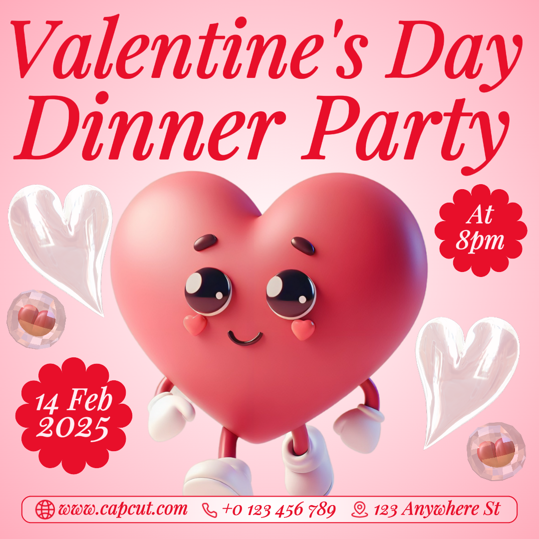 Día de San Valentín Cena Fiesta Invitación Instagram Post Rosa Minimalista