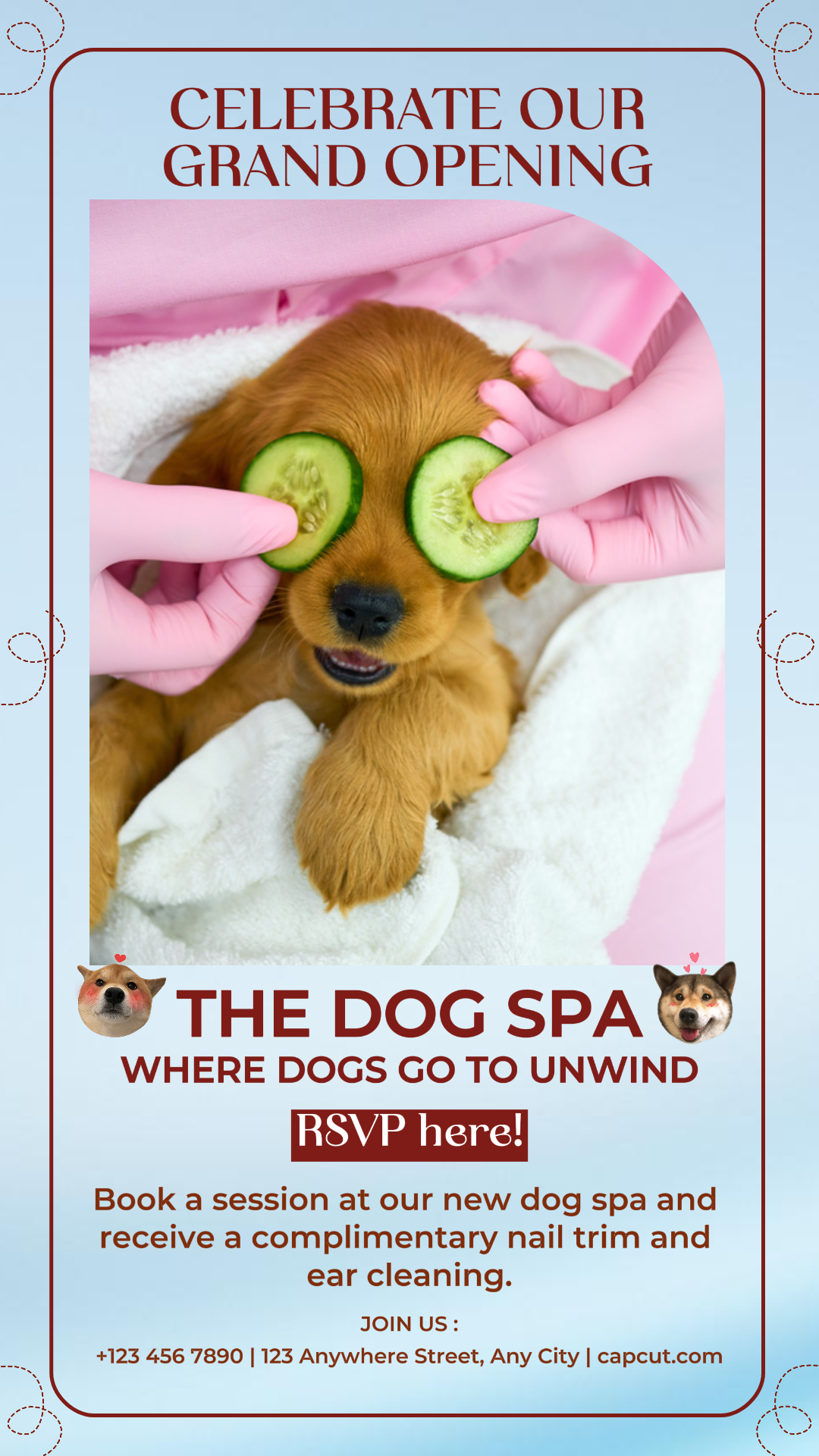 Póster creativo Anuncio de mascotas Gran inauguración El spa para perros 