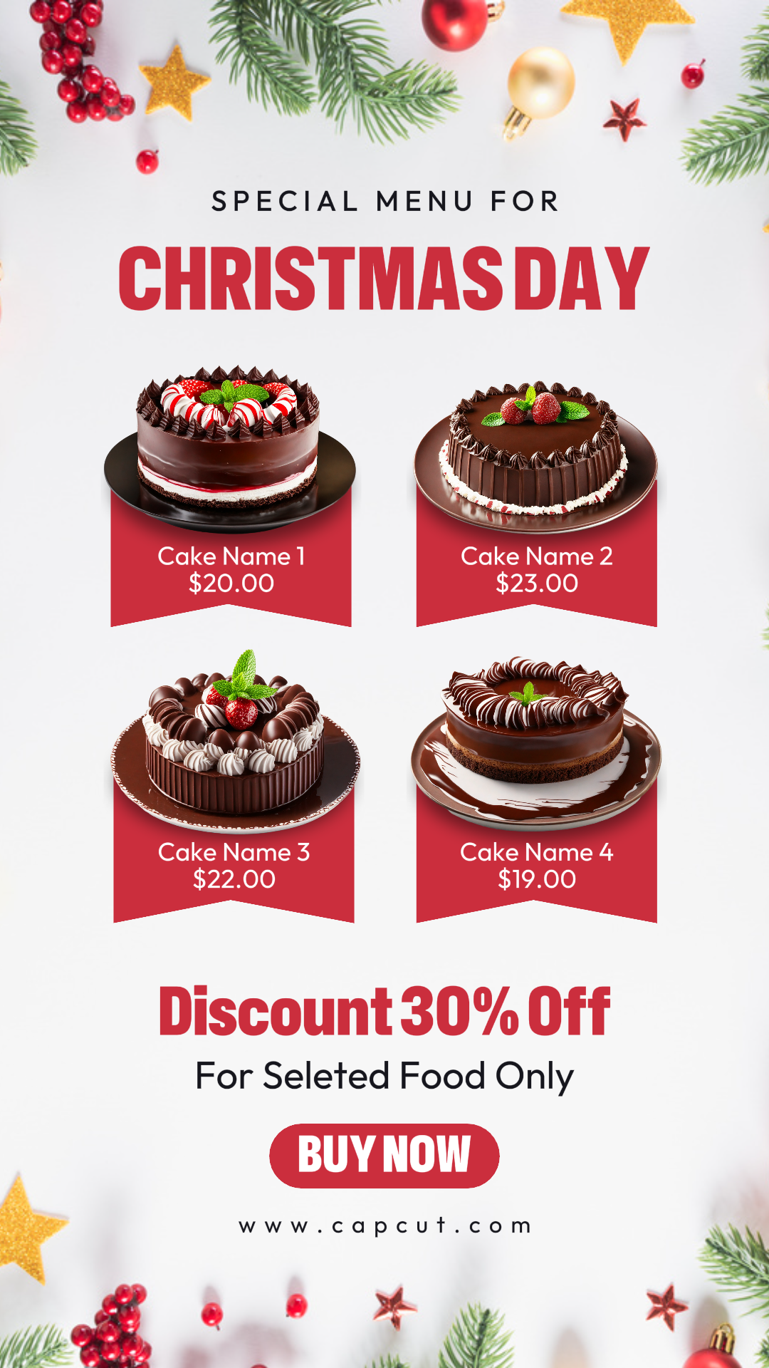 Natal Food Menu Promoções Instagram Story