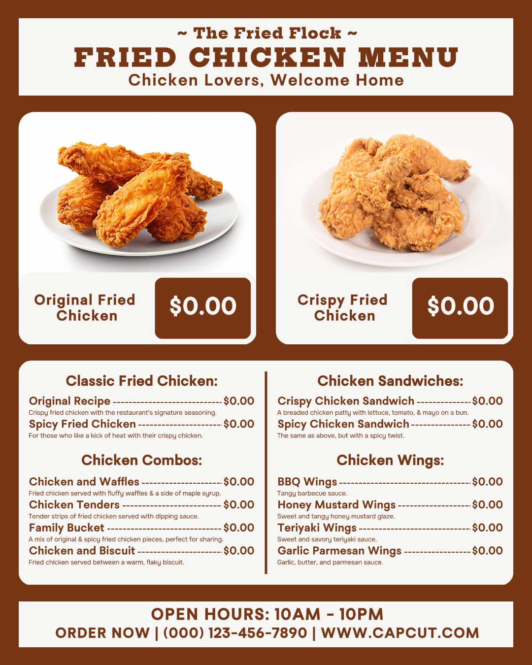 Menú de pollo frito publicación de instagram