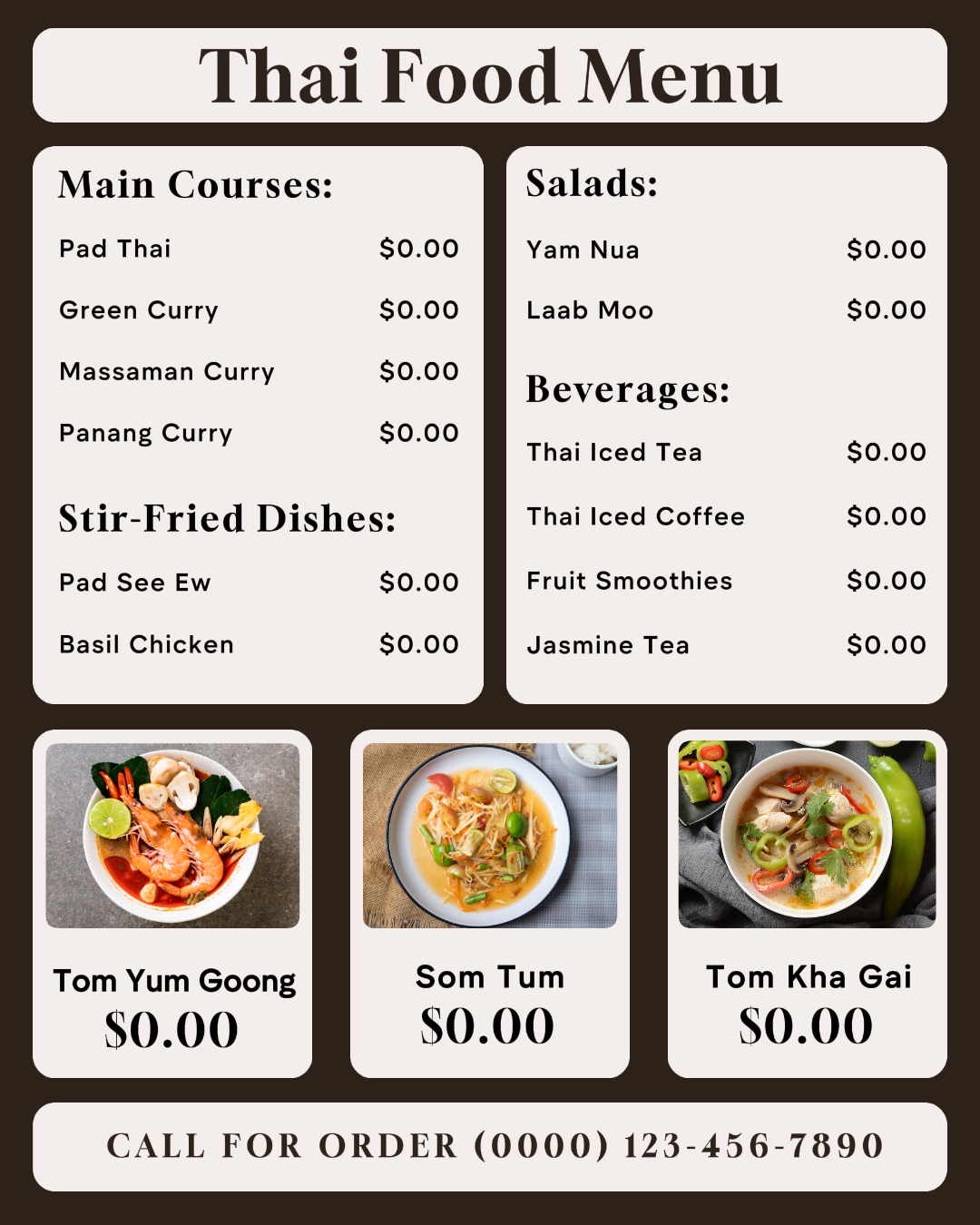 Menu de comida tailandesa post no instagram