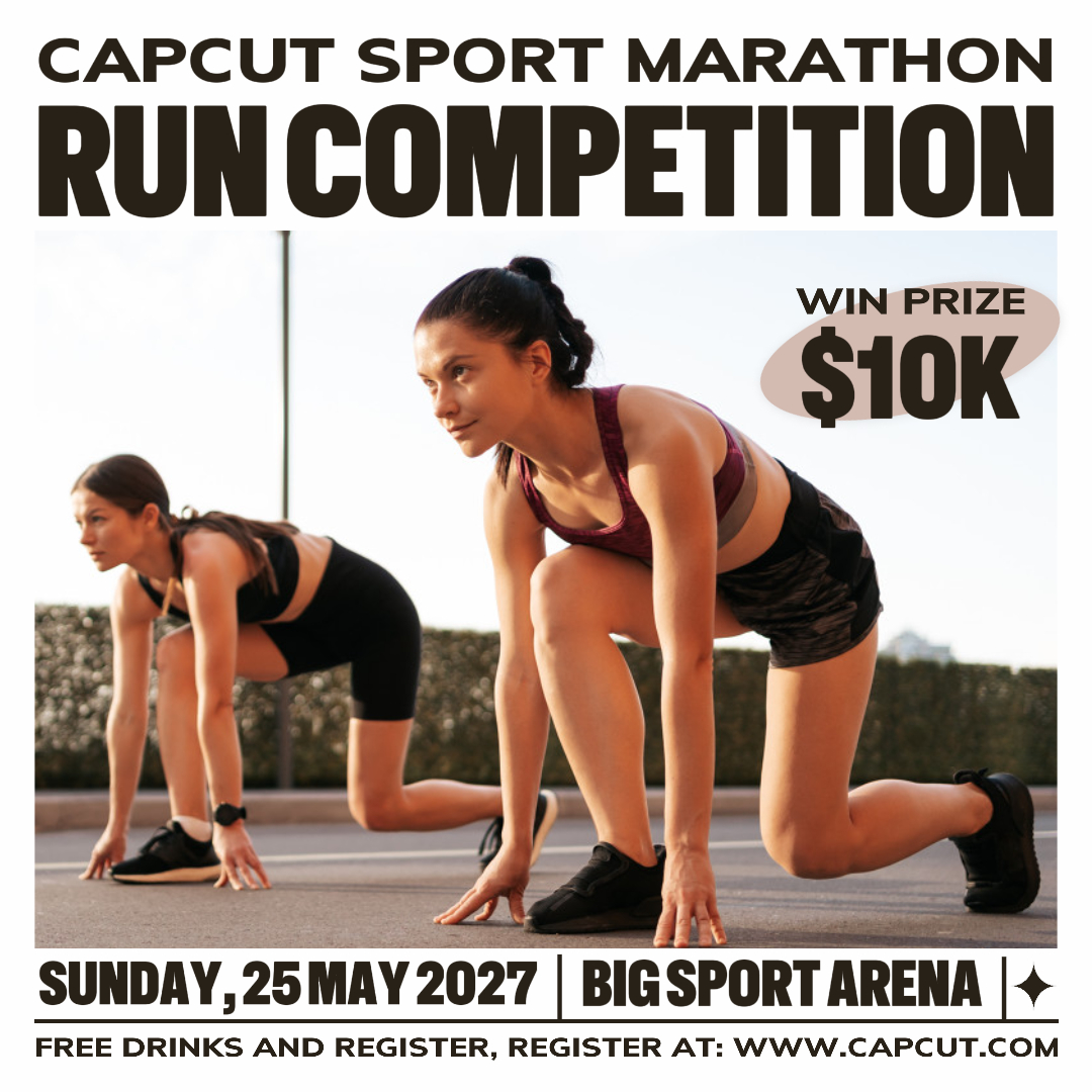 Sport Run Compétition Promotion Instagram Post Blanc Noir Plat Moderne