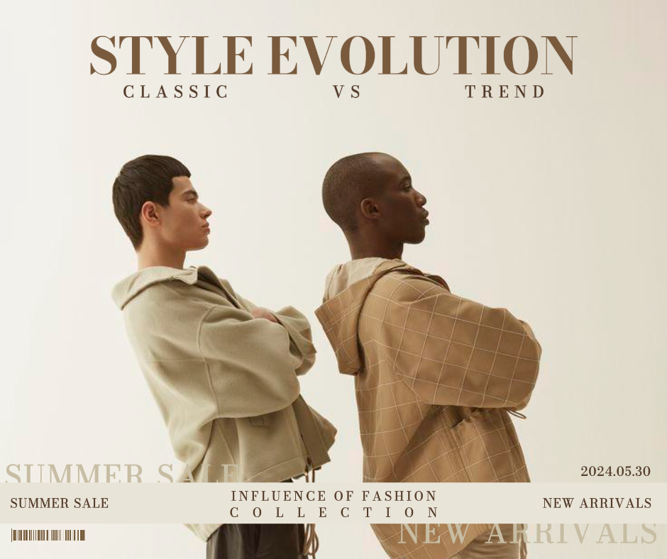 Cartel de marketing de ropa - Evolución de estilo Clásico vs Tendencia - Publicación de Facebook