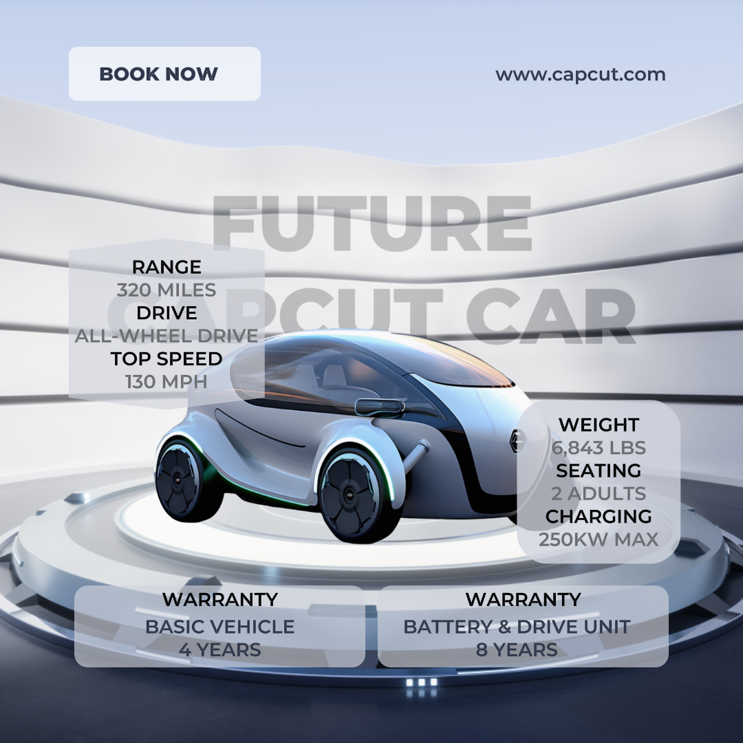 Poster Pemasaran Mobil Instagram Post Mobil Masa Depan Putih dan Abu-abu