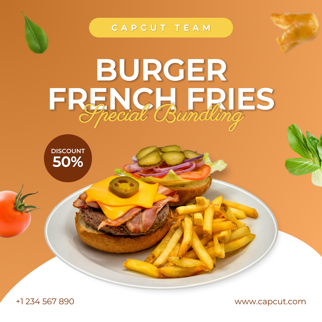 Banner Sale Food Burger Agrupamento de alimentos e bebidas Instagram Post