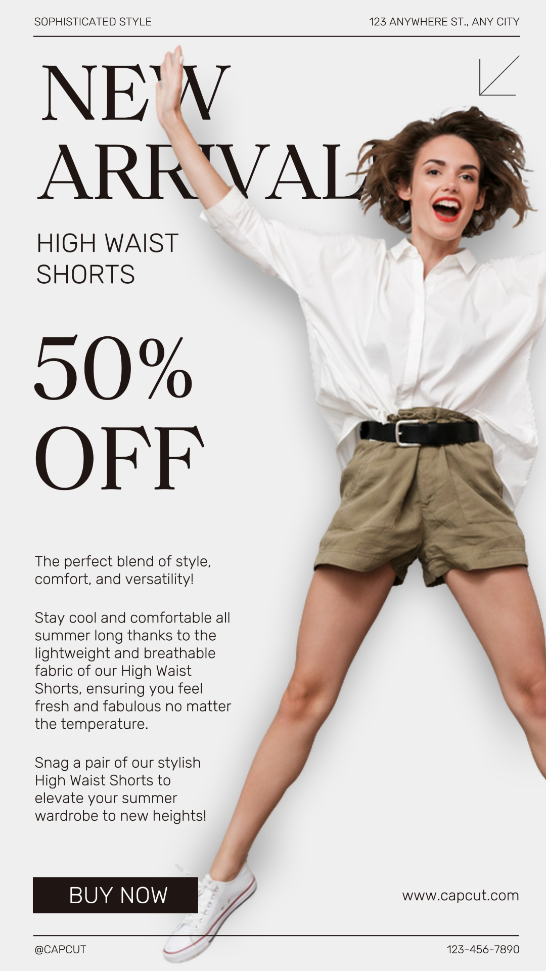 Pôster de marketing de roupas e sapatos Shorts de cintura alta Venda Instagram Story