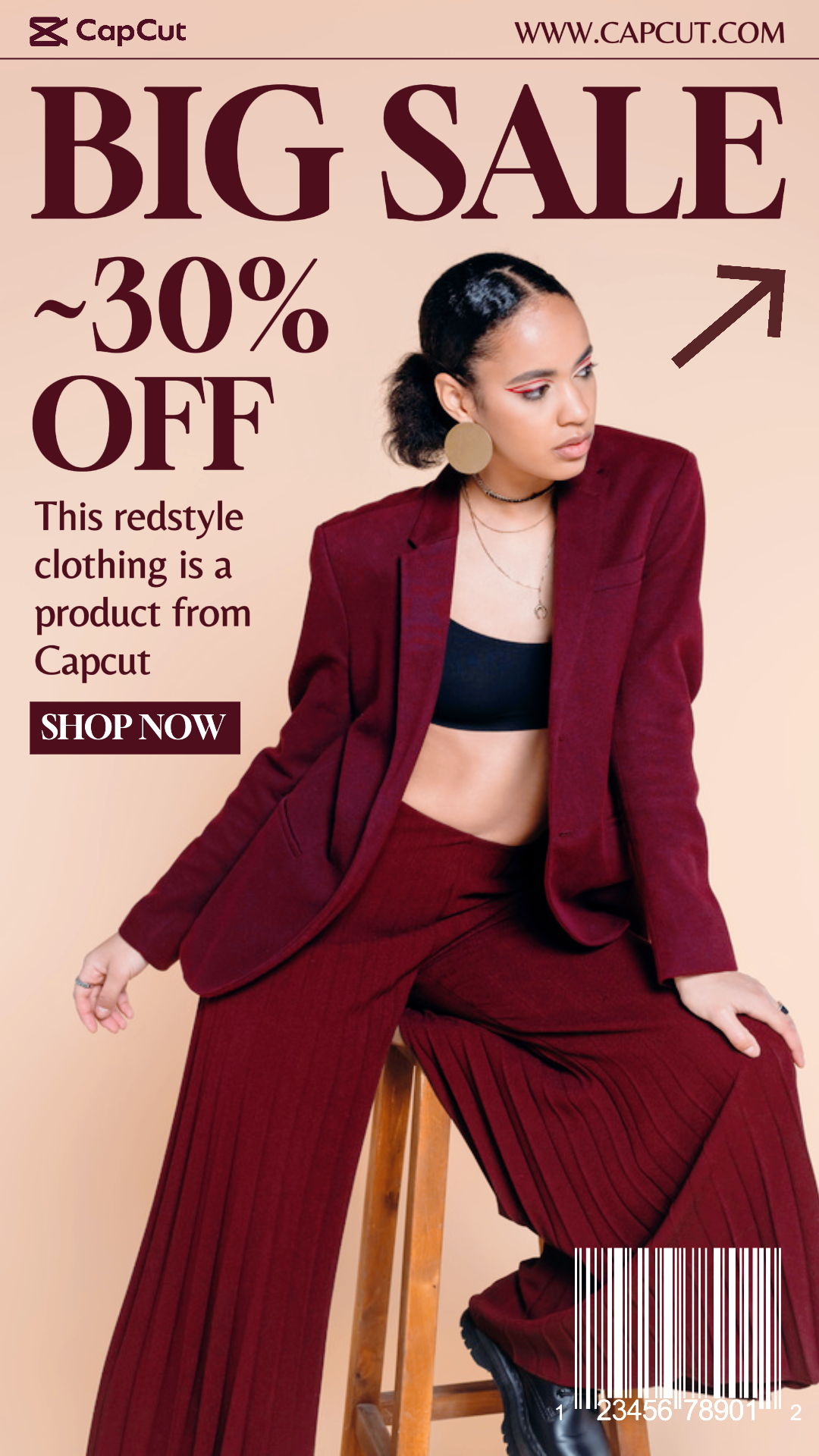 Clothing and shoes - Marketing Poster Big Sale 30% Instagram Story Cream Red Minimalist